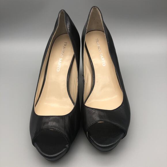 Franco Sarto Yelena Pumps Black Leather Peep Toe Heels Womens Size 10M - Picture 2 of 12